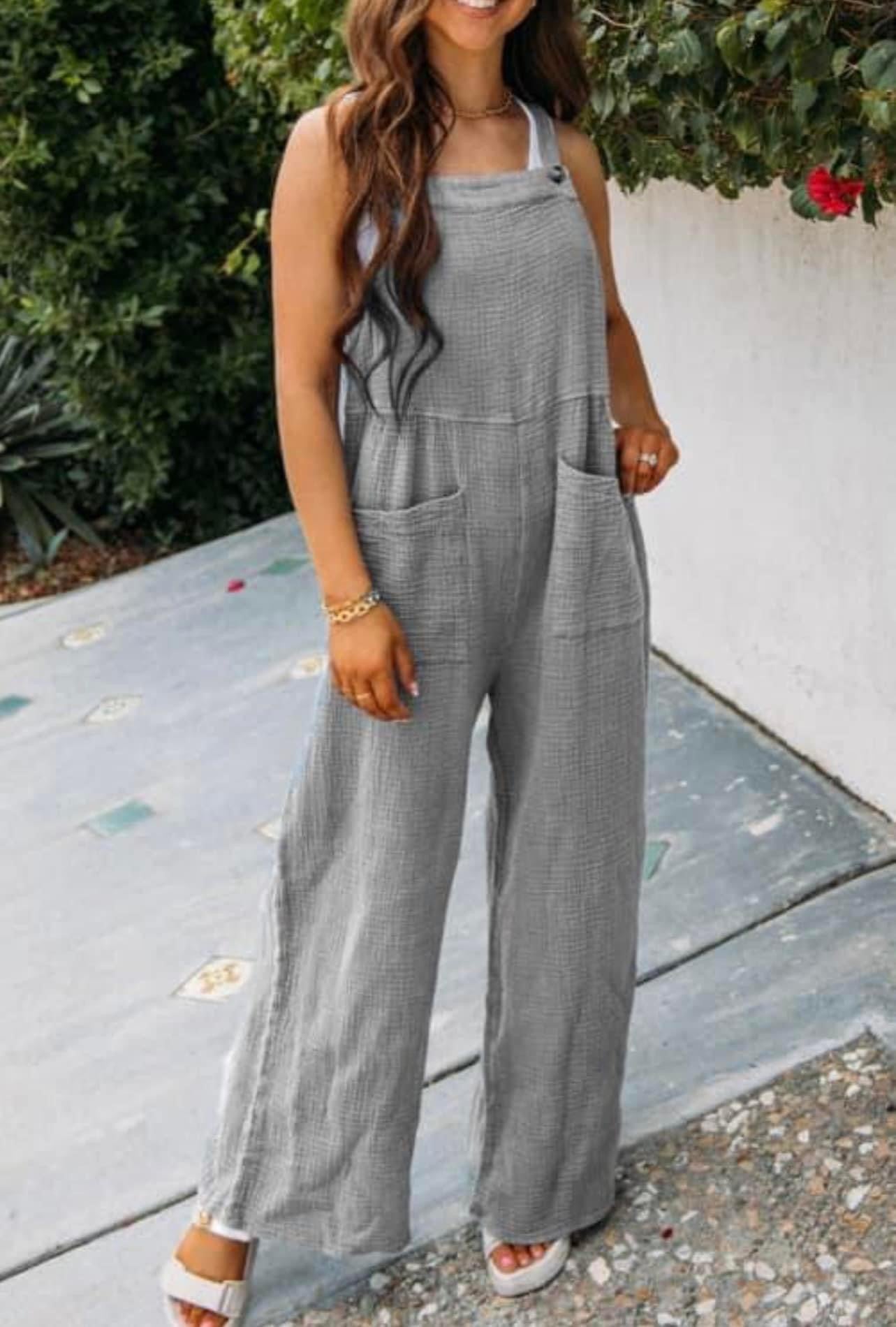 Grey Textured Overalls