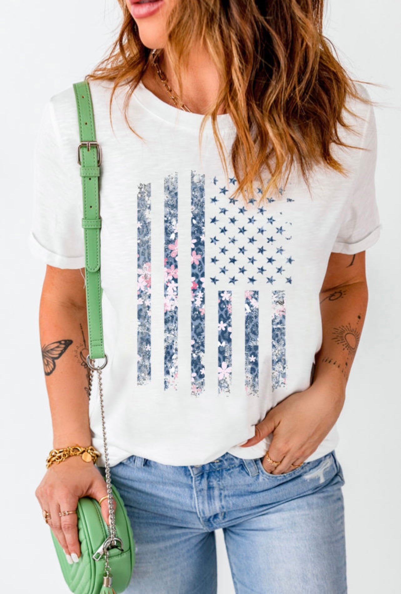 Floral American Flag Graphic Tee