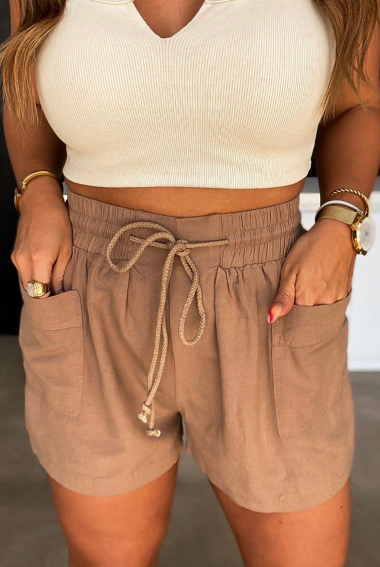 Brown Casual Shorts With Pockets